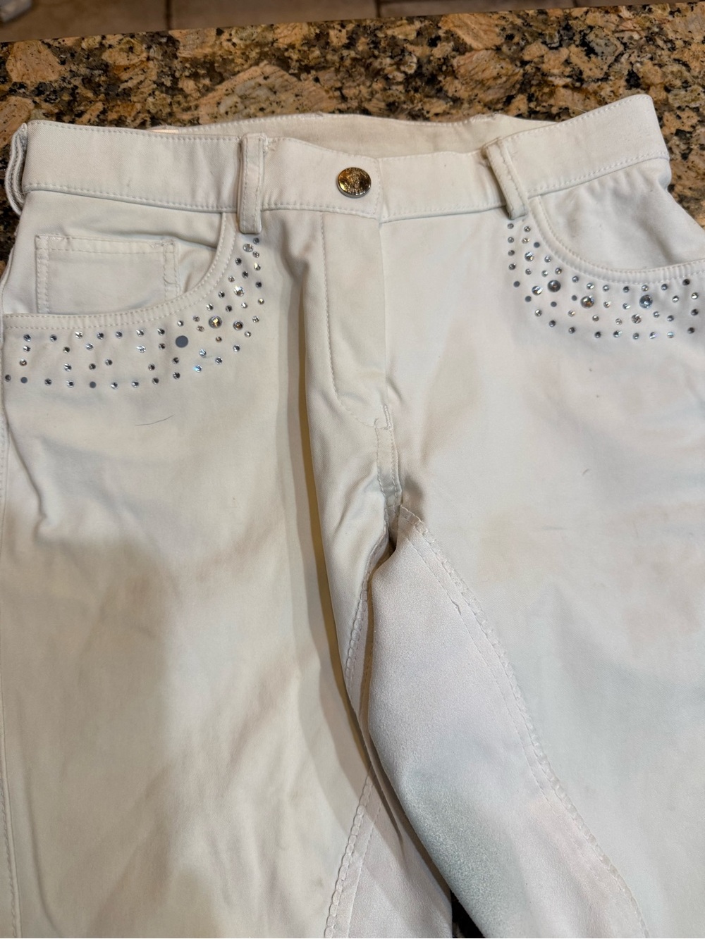 Equestrian English White breeches size 24 w/ bling pockets thick fabric